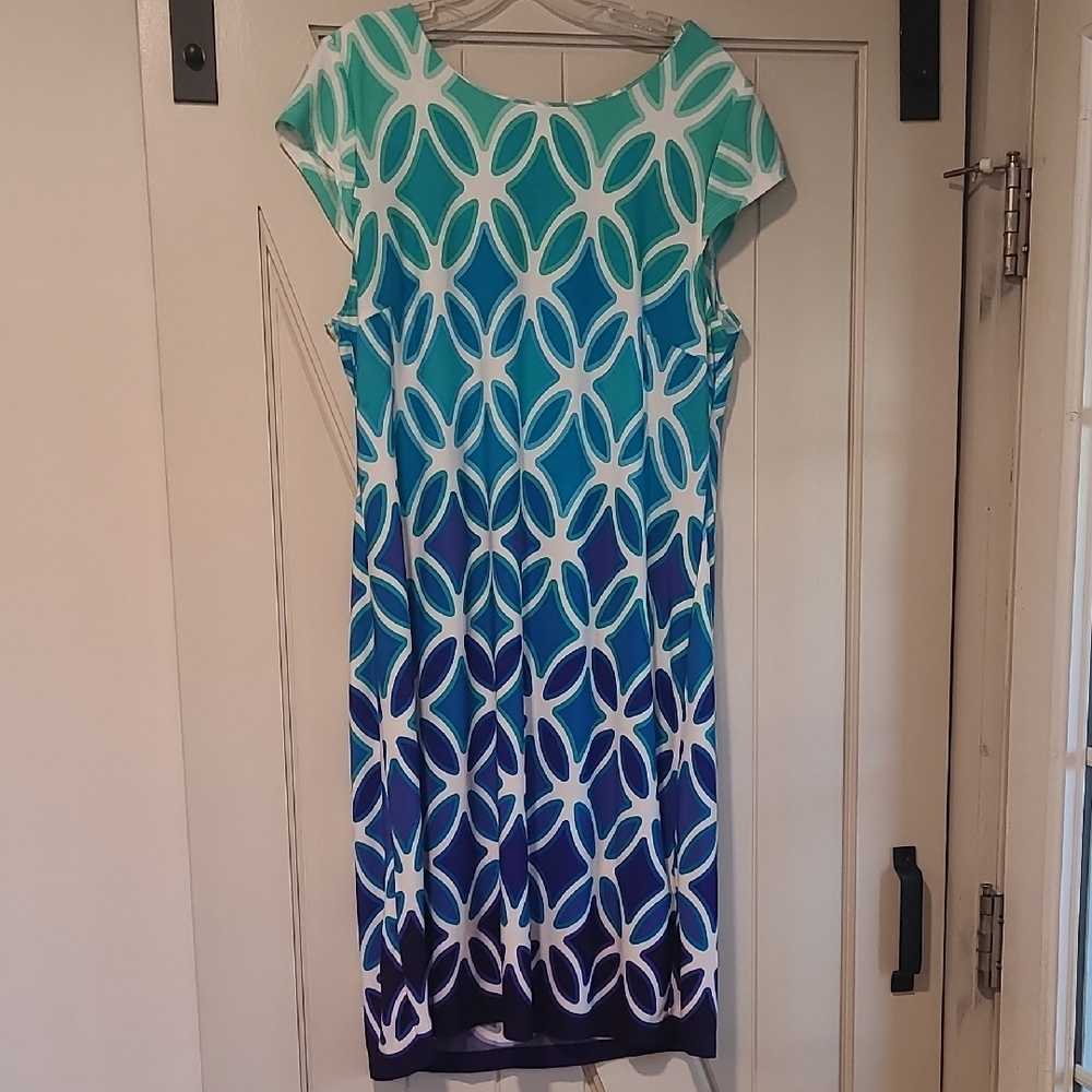 Signature Teal and Navy Geometric Midi Dress